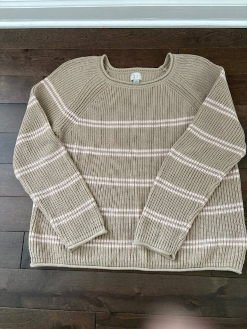 Women's Knit Pullover Sweater - A New Day™ Beige/Pink Striped Size L